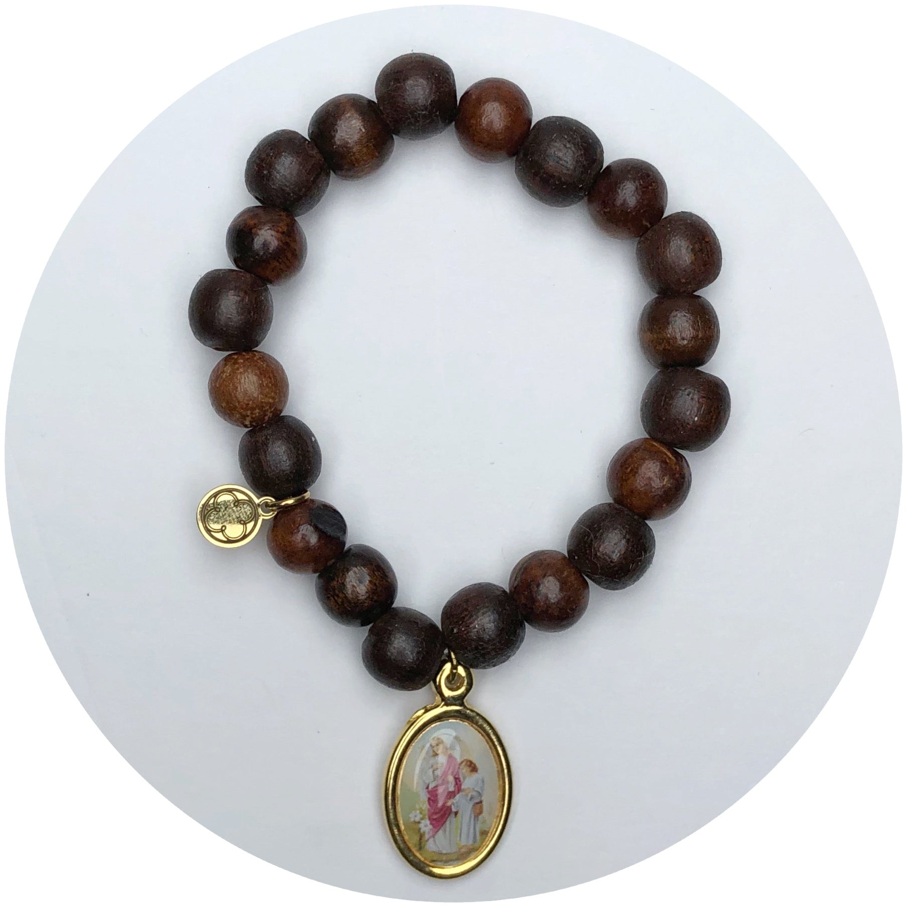 Dark Cocoa Wood with Guardian Angel Pictured Pendant