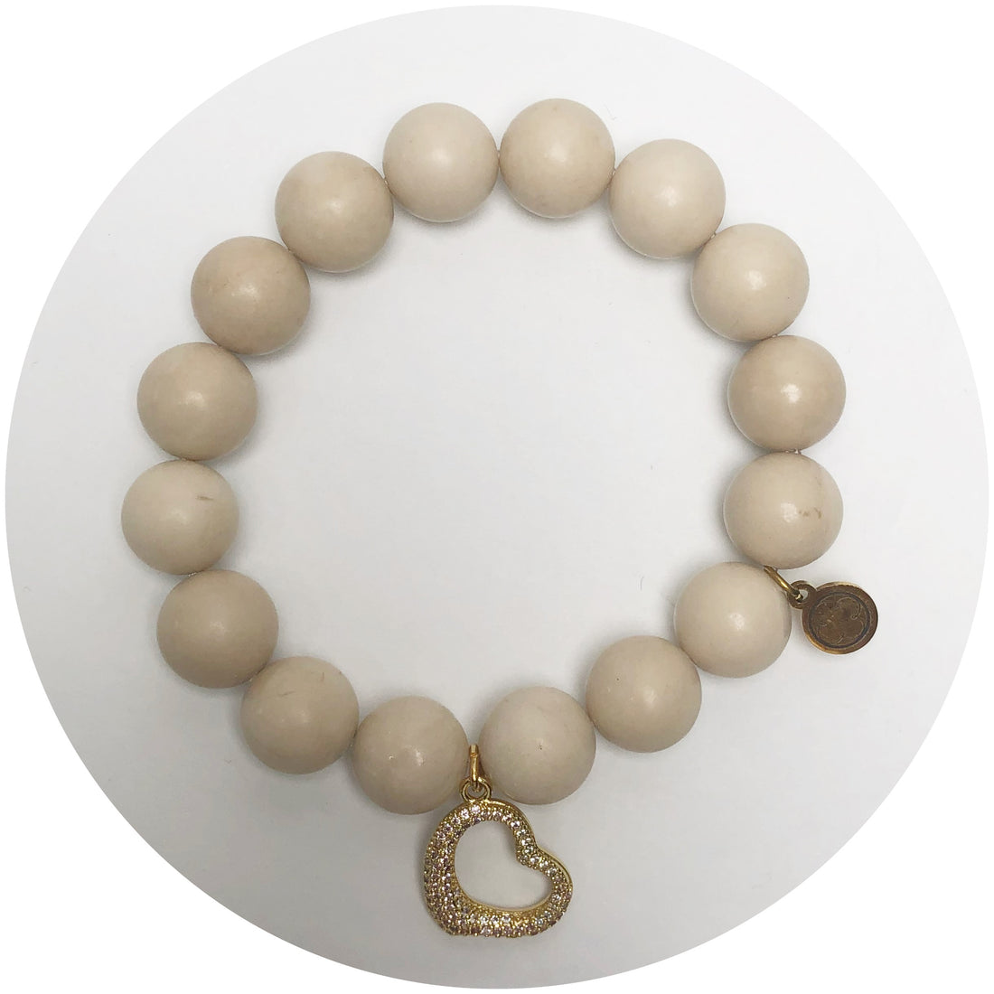 Beige Riverstone with Gold Puff Heart Pendant