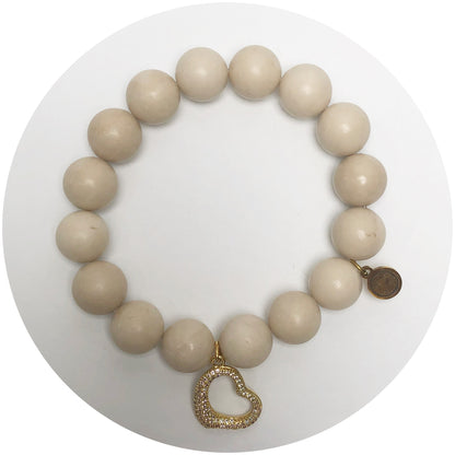 Beige Riverstone with Gold Puff Heart Pendant