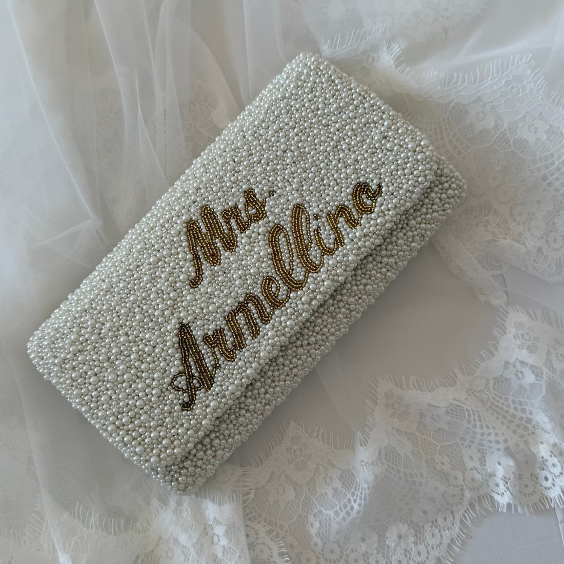 Bettina Beaded Pearl Bridal Customizable Clutch