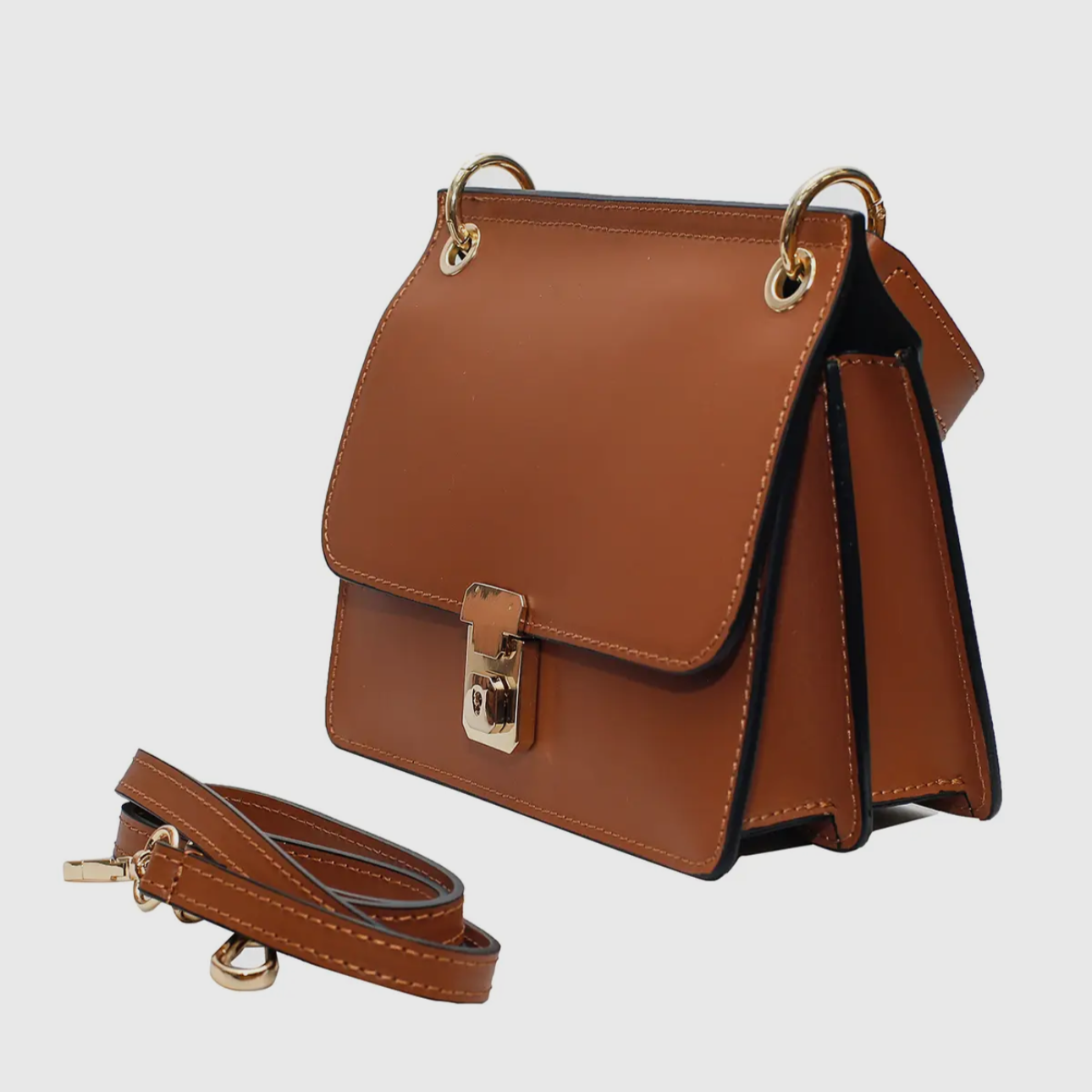 Patrizia Camel Leather Bag with Crossbody Strap