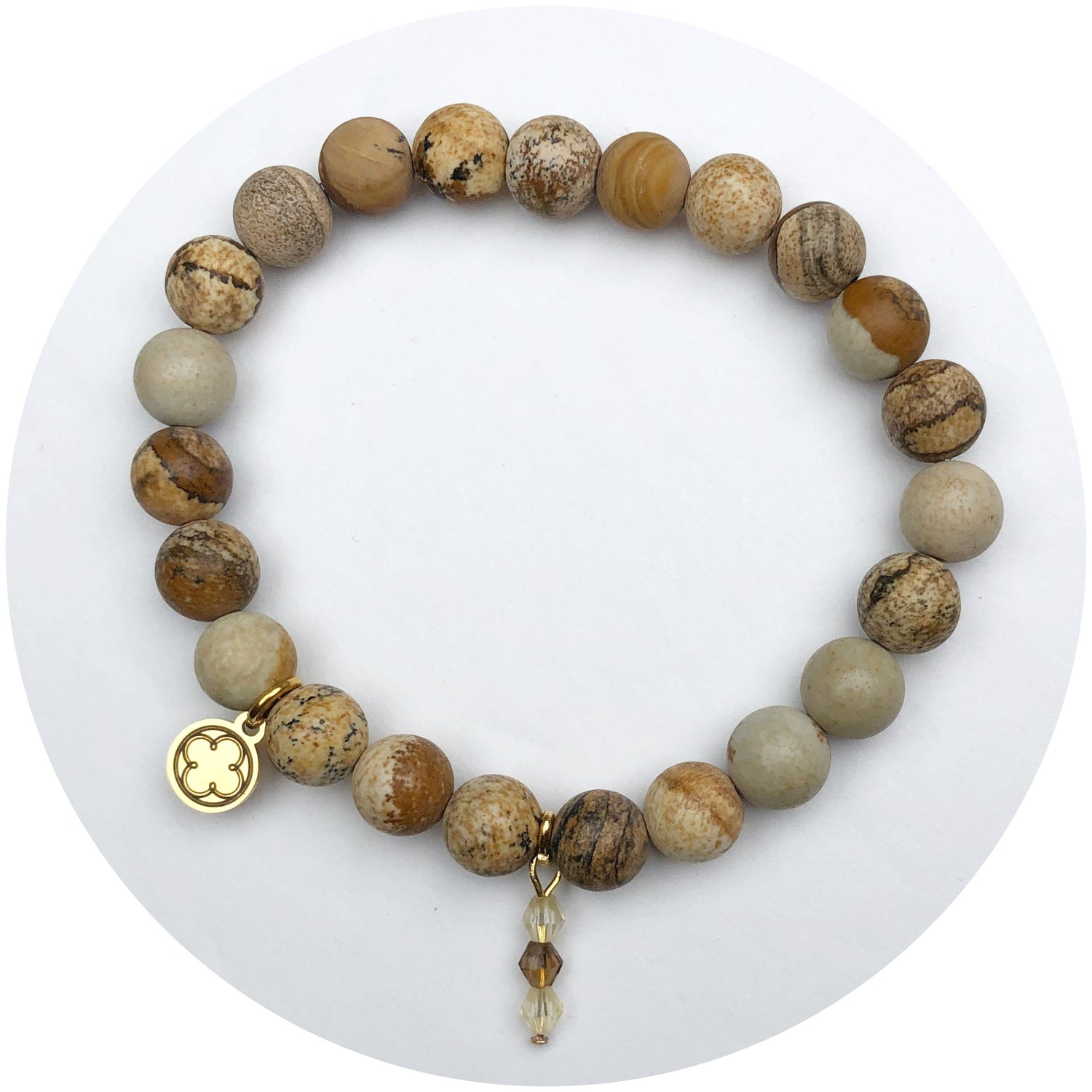 Dessert Jasper with Oak Crystal Beaded Pendant