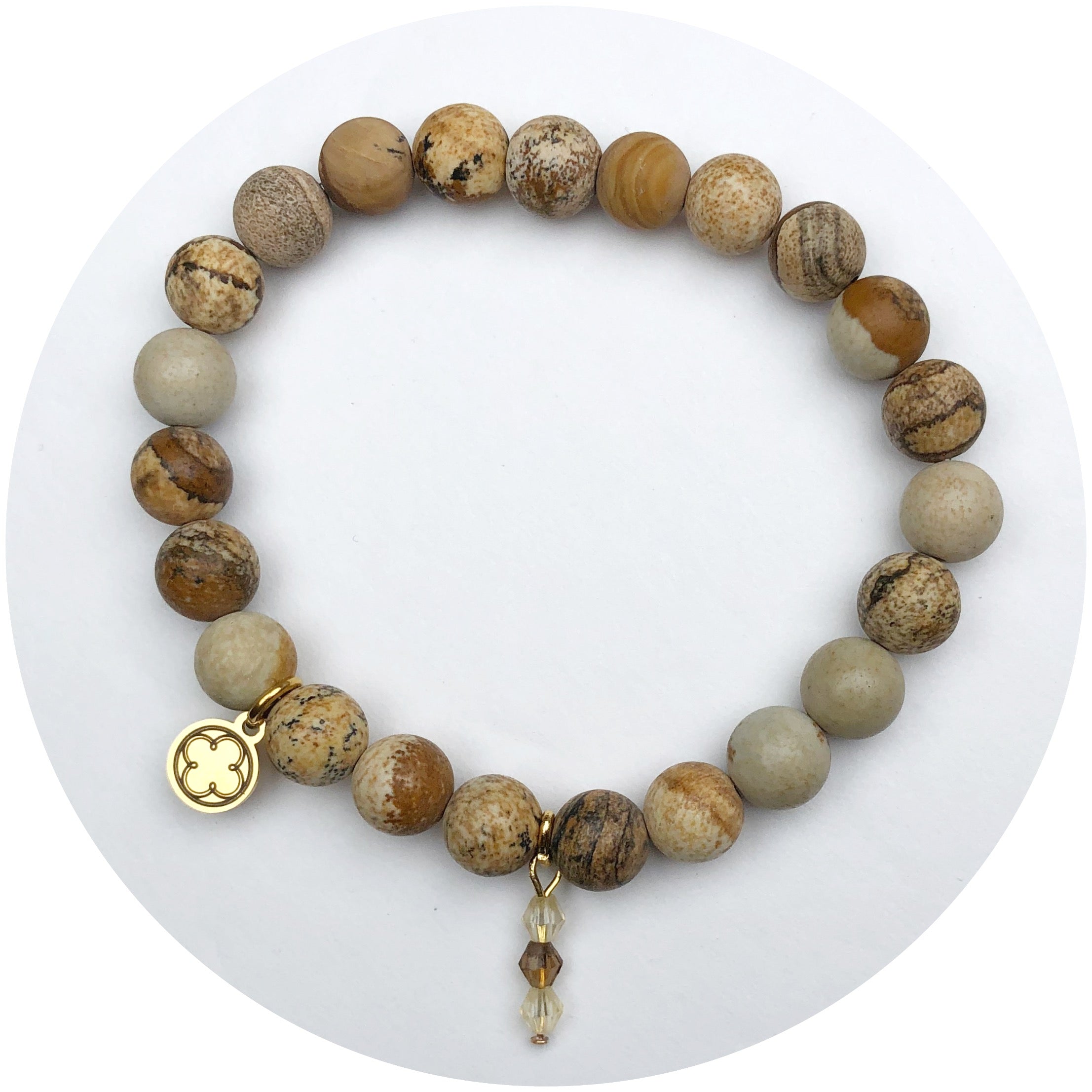 Dessert Jasper with Oak Crystal Beaded Pendant