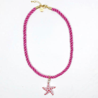 Stellina Magenta Rope with Pink Starfish Necklace