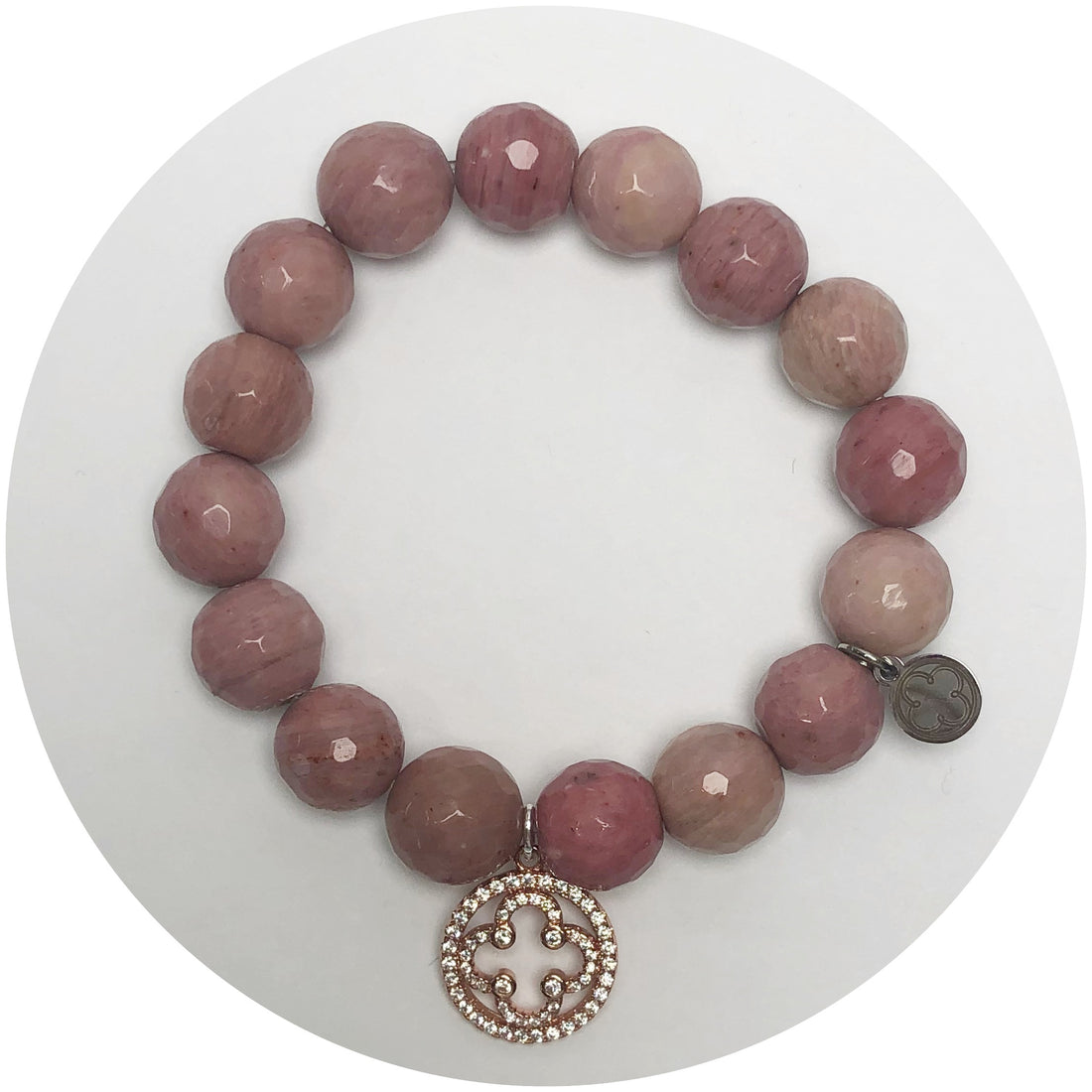 Rhodonite with Pavé Rose Gold Lotus Pendant