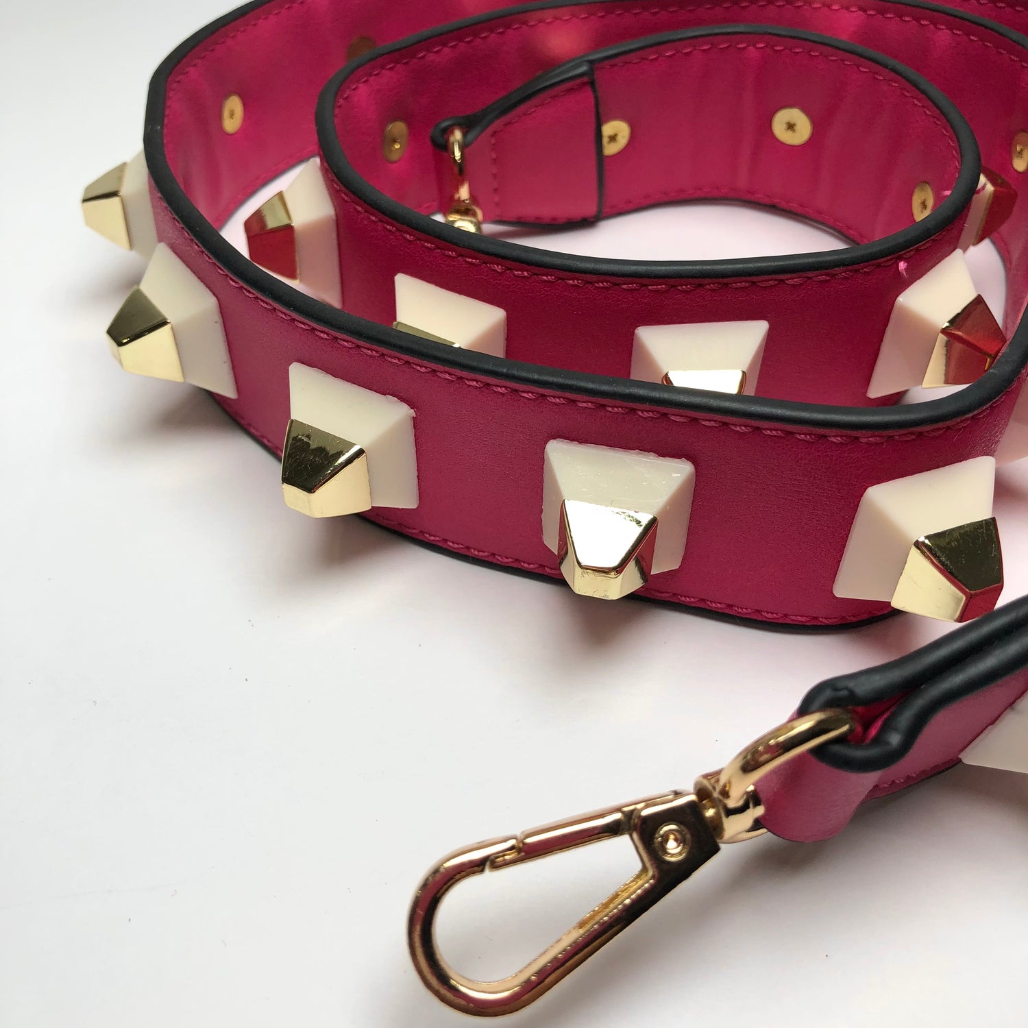 Pink Leather Studded Bag Strap
