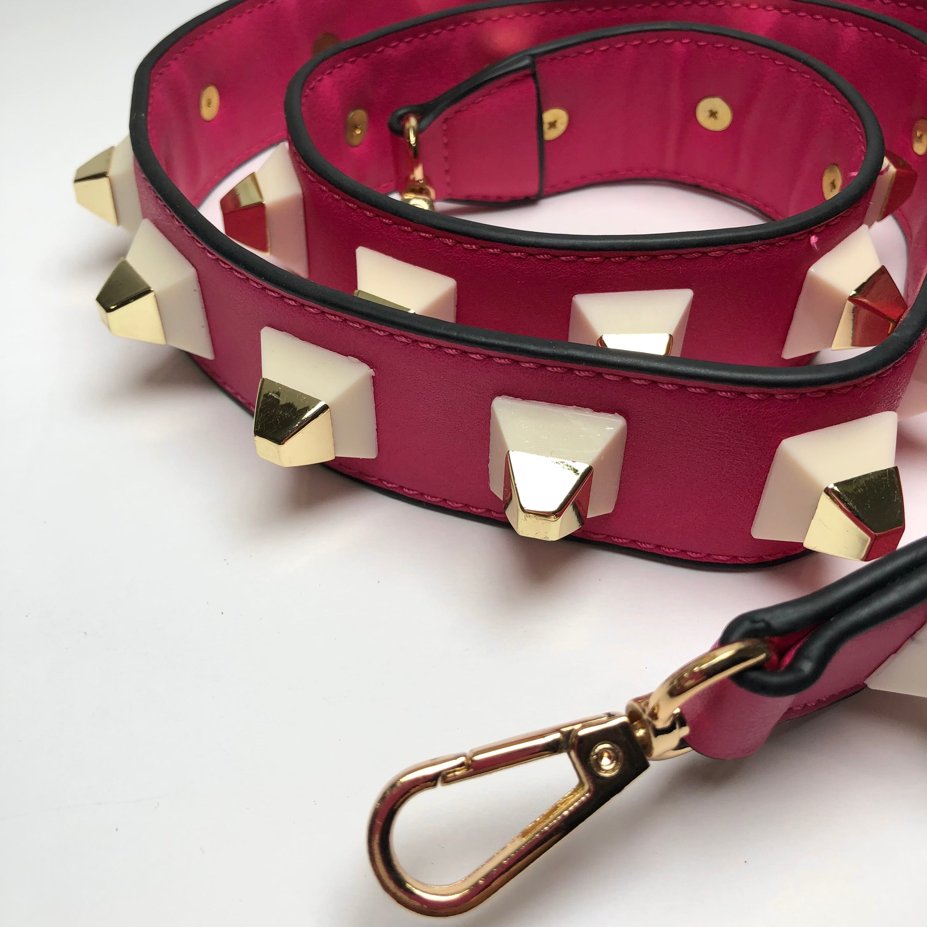 Pink Leather Studded Bag Strap