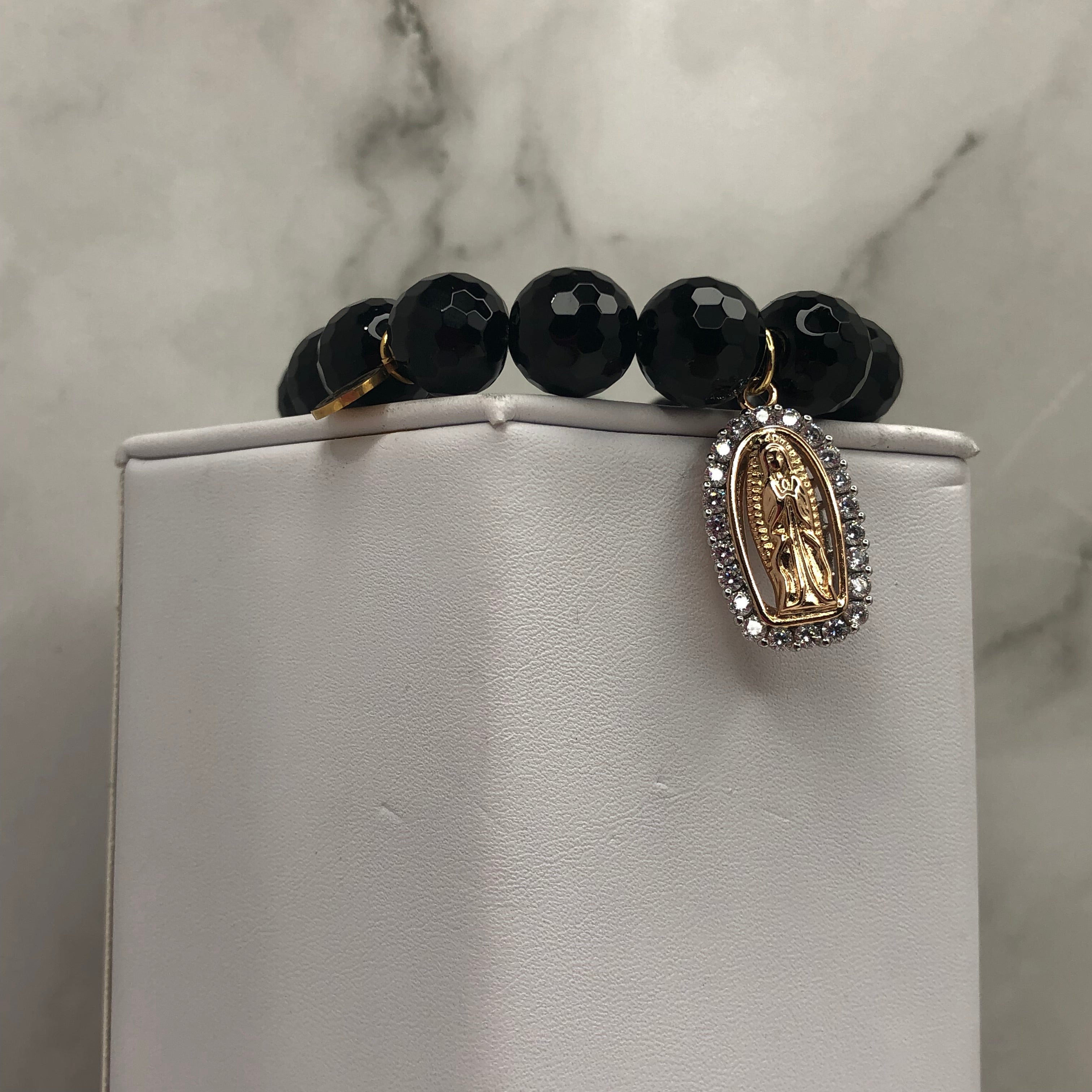 Black Onyx with Pavé Blessed Mother Pendant