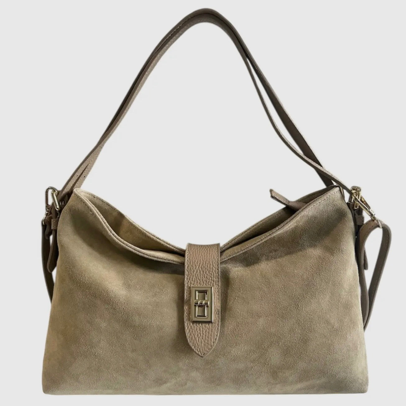 Sarina Taupe Suede Shoulder Bag