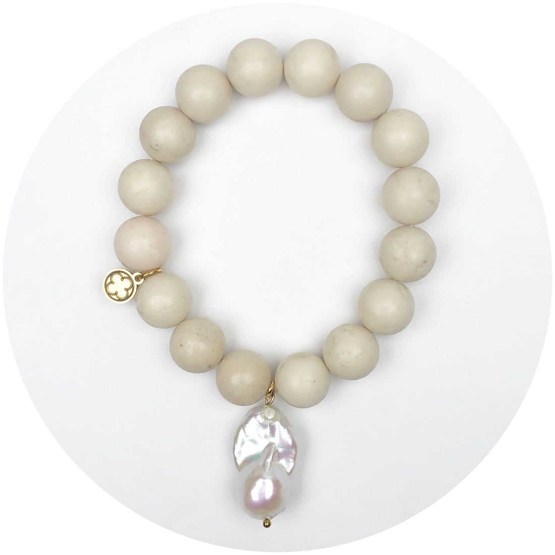 Sand Riverstone with Haloed Pearl Pendant
