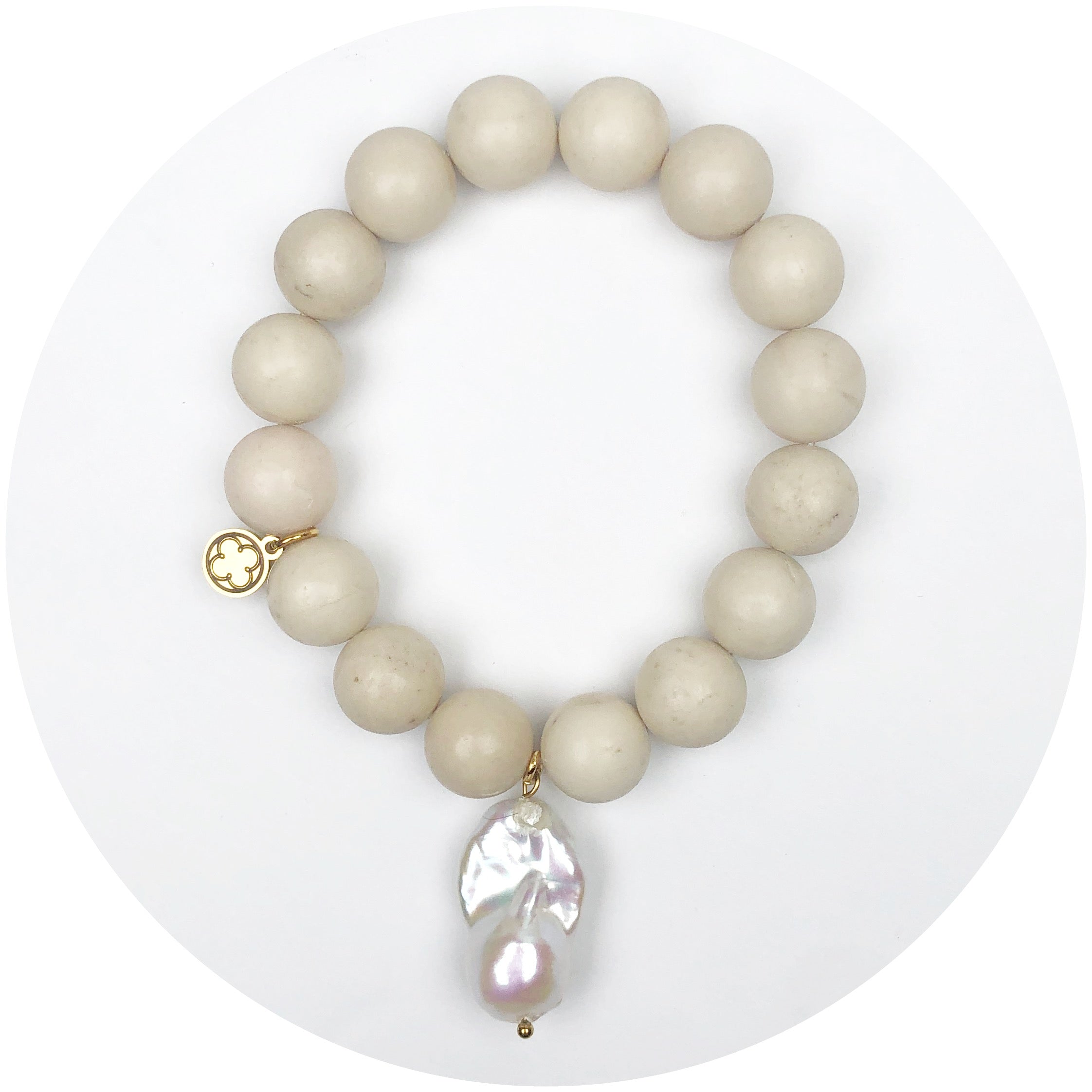 Sand Riverstone with Haloed Pearl Pendant