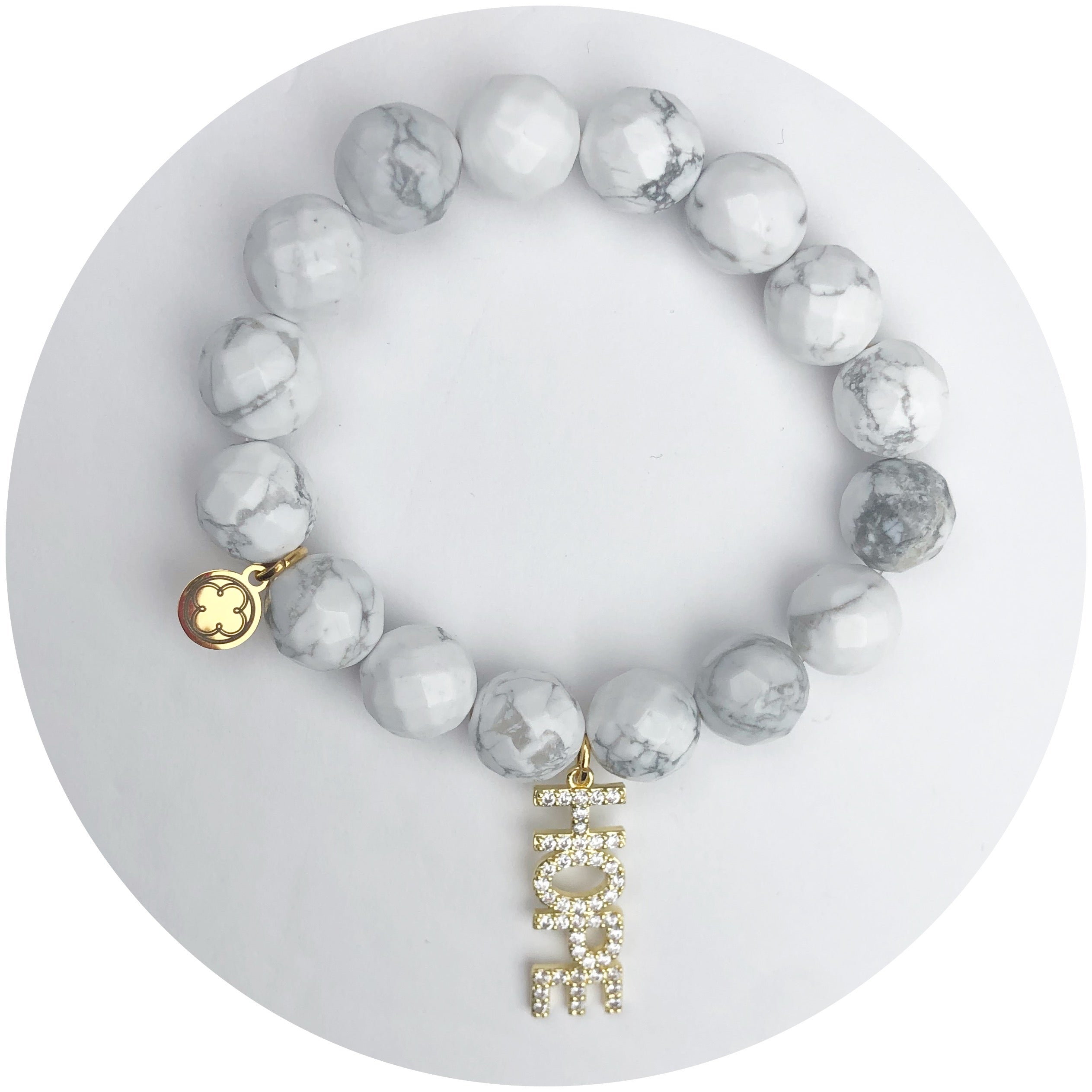 White Howlite &quot;Be A Tiger&quot; with Pavé HOPE Pendant