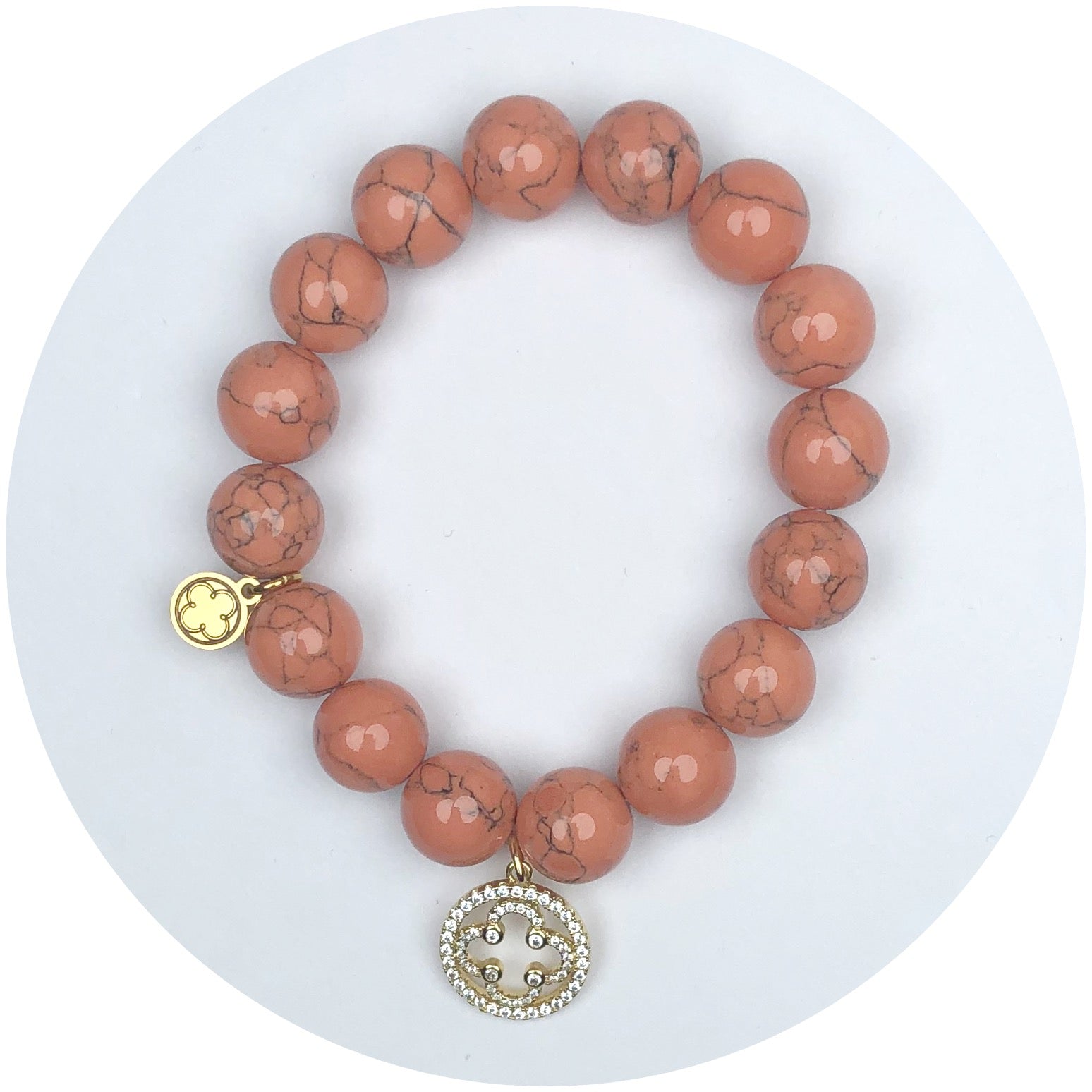 Melon Howlite with Pavé Gold Signature Logo