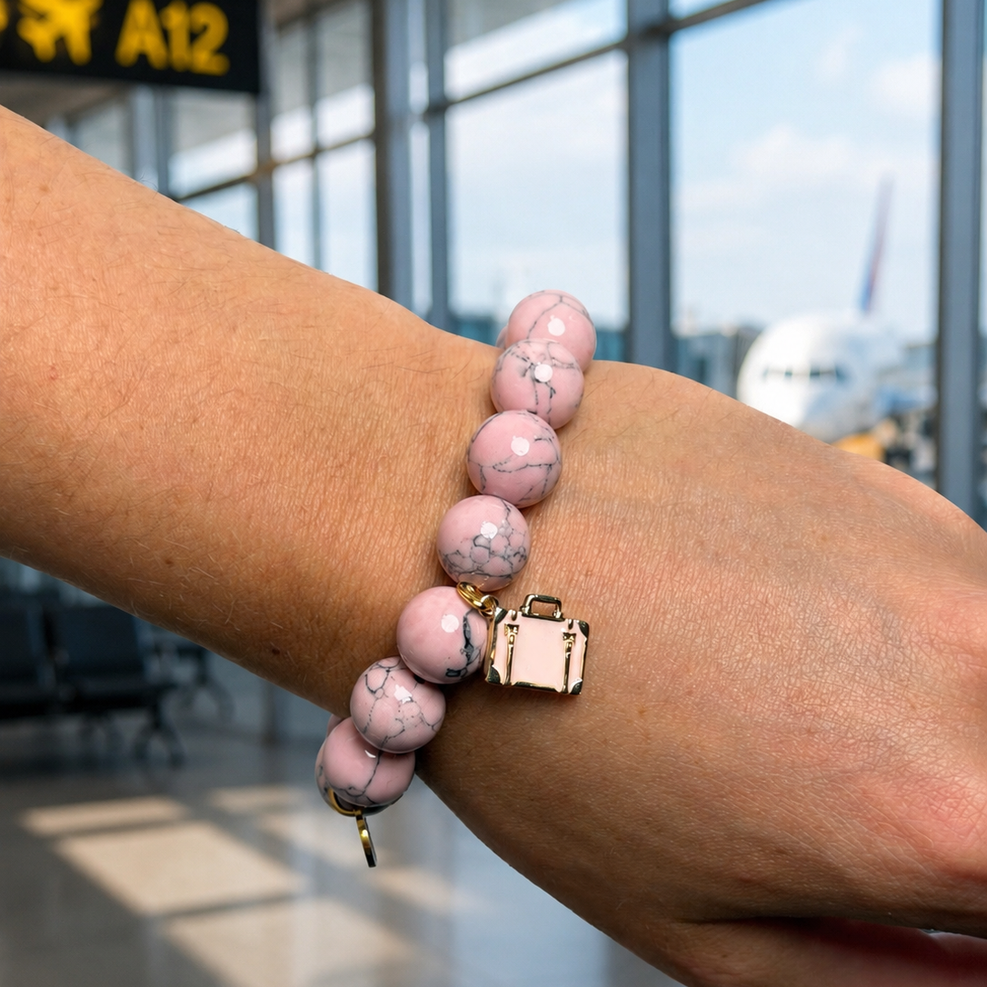 Light Pink Howlite with Pink Luggage Pendant