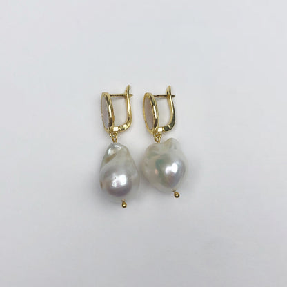 Molten Mother of Pearl with Gold Baroque Pearl Earring
