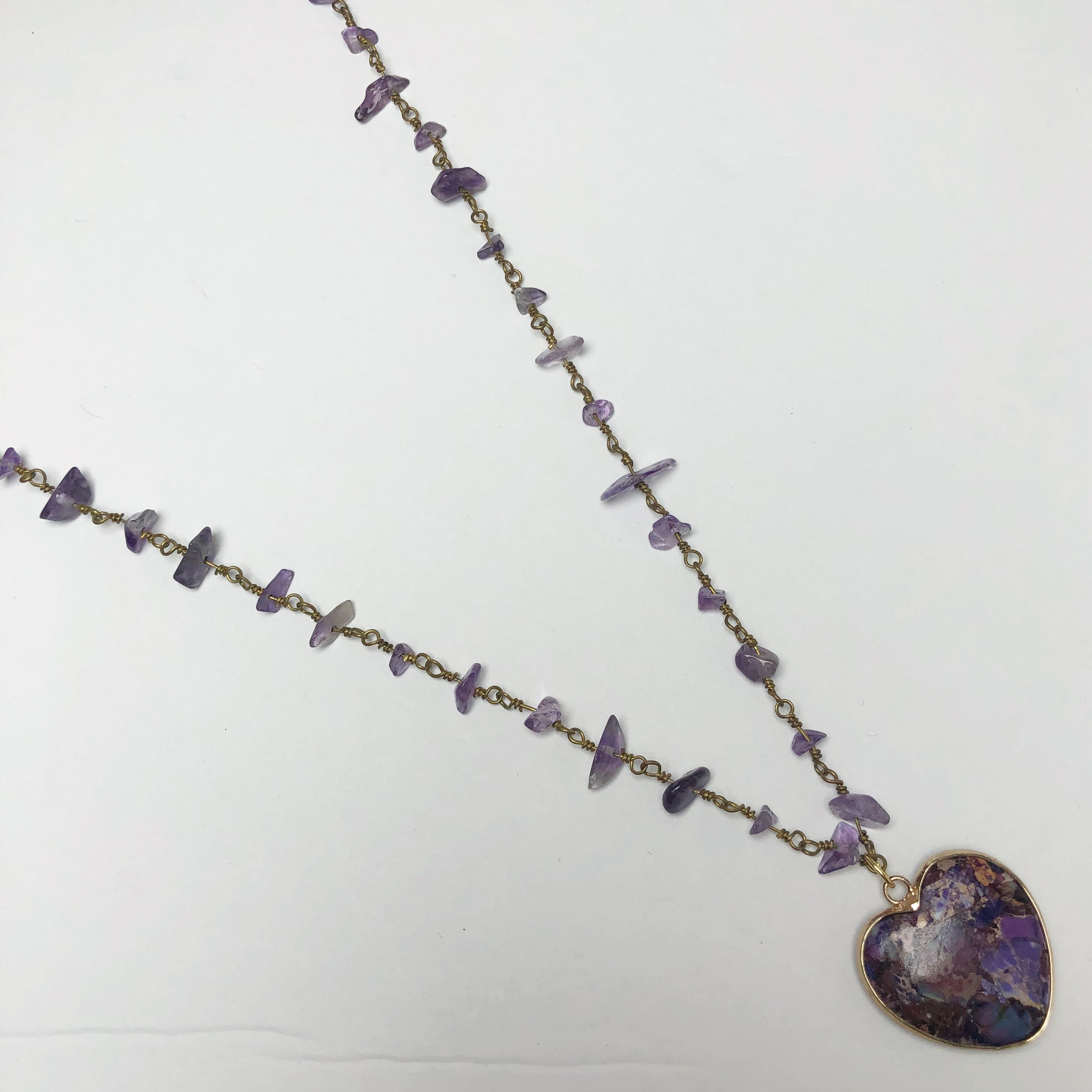 Amethyst Beaded Chain with Purple Jasper Heart Pendant