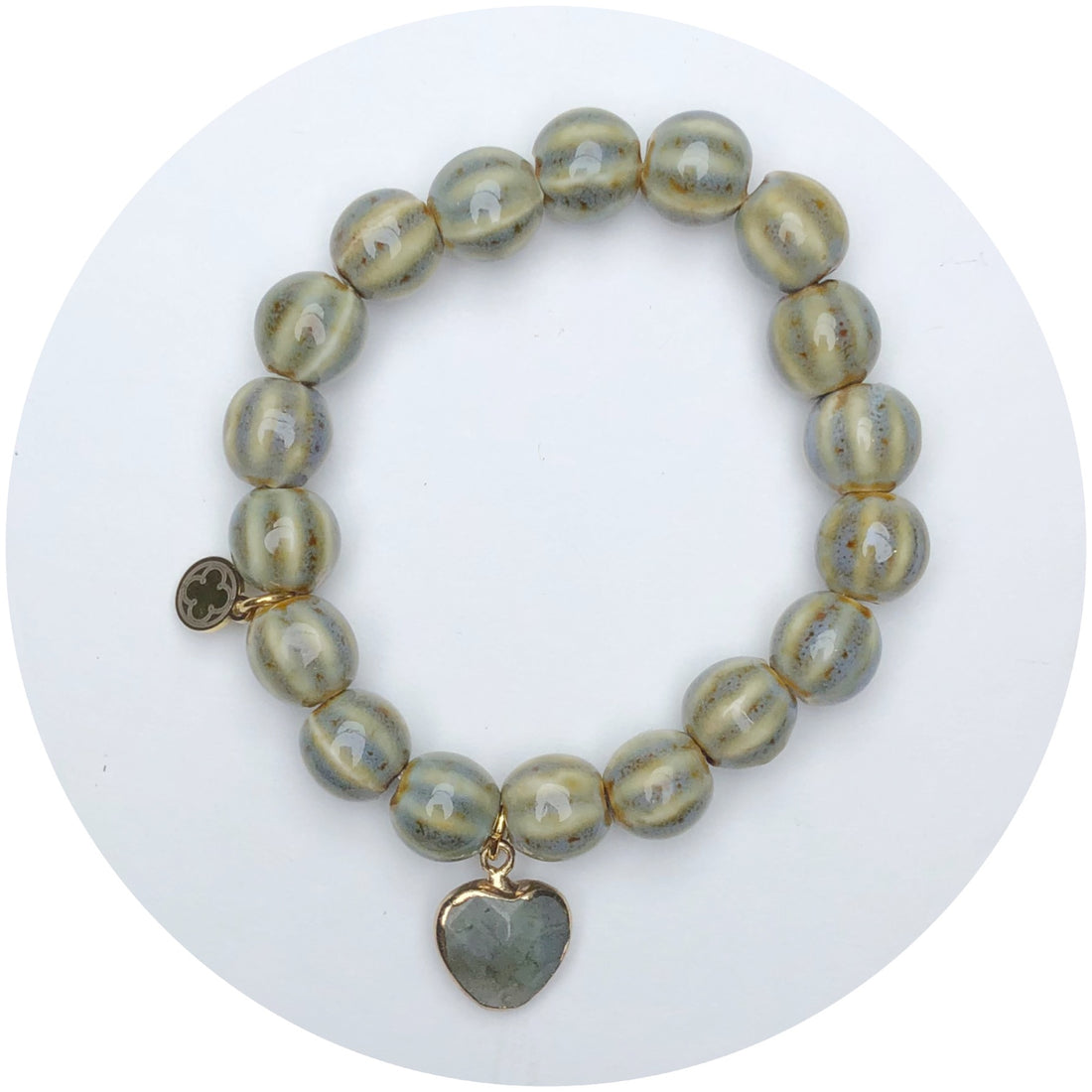 Striped Dusty Ceramic Bead with Grey Jasper Pendant