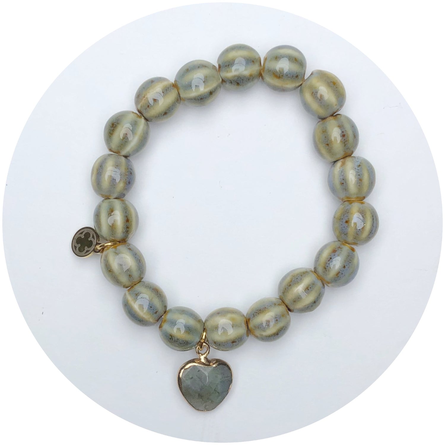 Striped Dusty Ceramic Bead with Grey Jasper Pendant