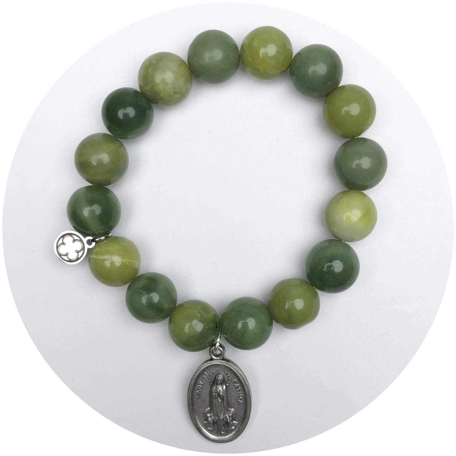 Dark Olive Jade with Lady of Fatima Pendant
