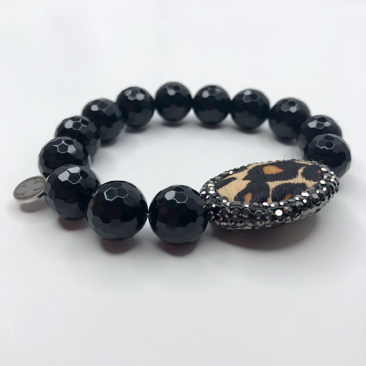 Black Onyx with Leopard Calf Hair Focal Bead