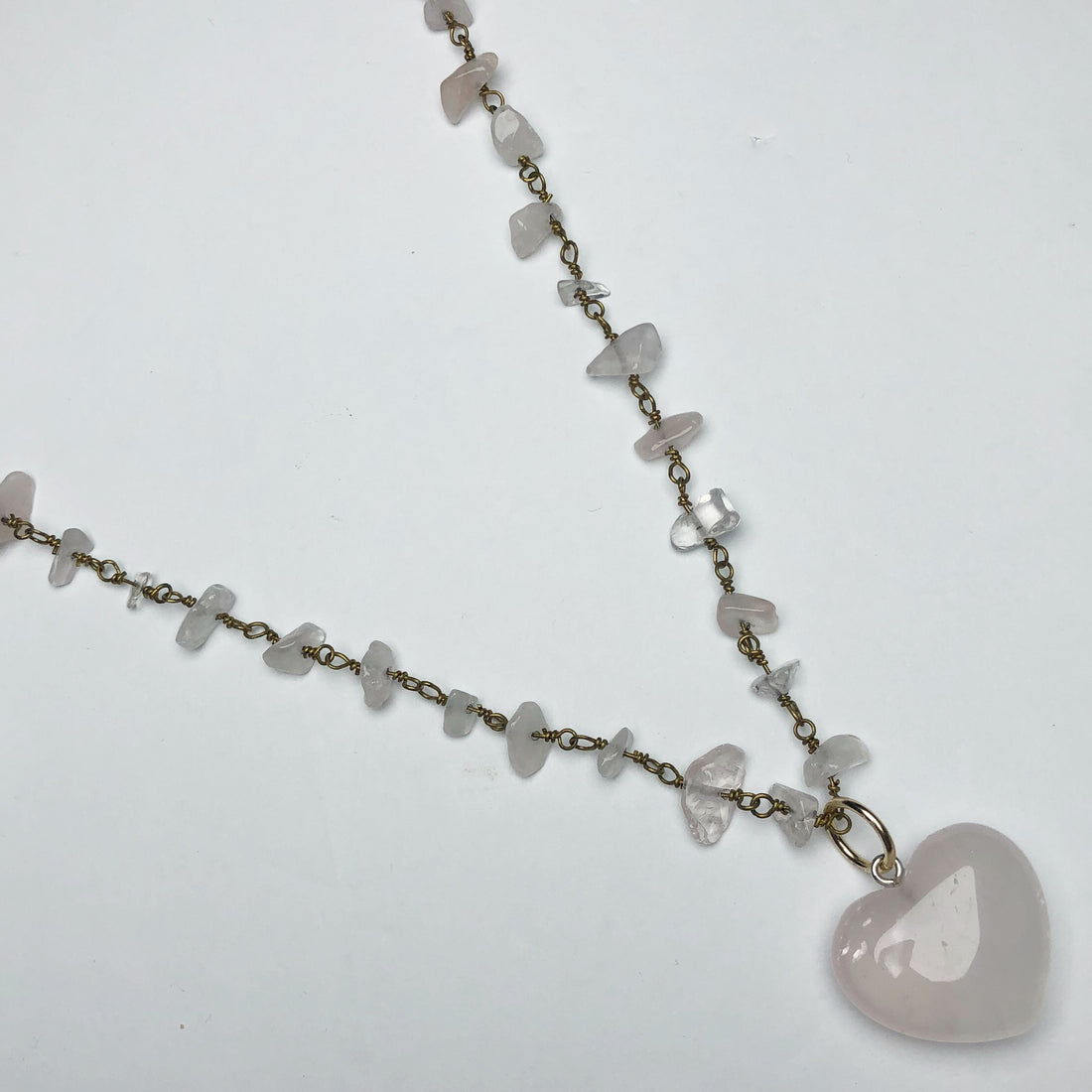 Rose Quartz Chips Necklace with Rose Quartz Heart Pendant