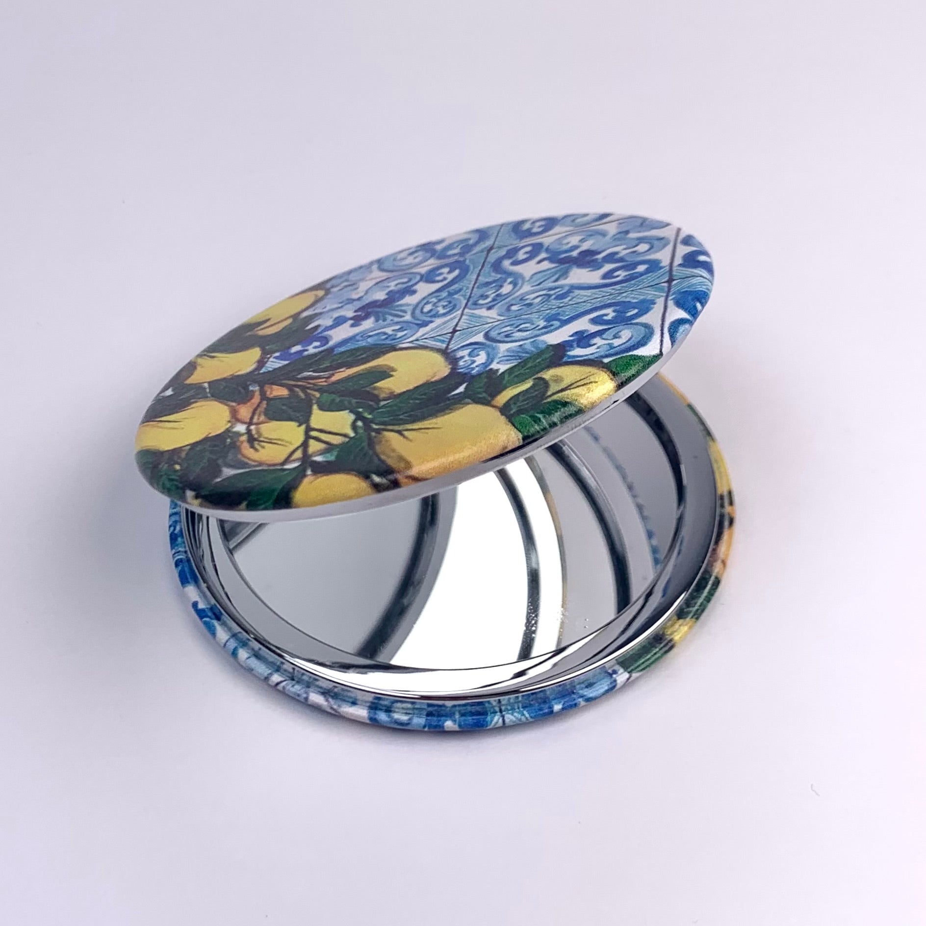 Blue Lemon Maiolica Compact Mirror