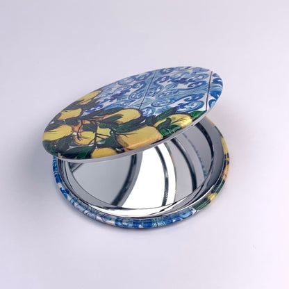 Blue Lemon Maiolica Compact Mirror
