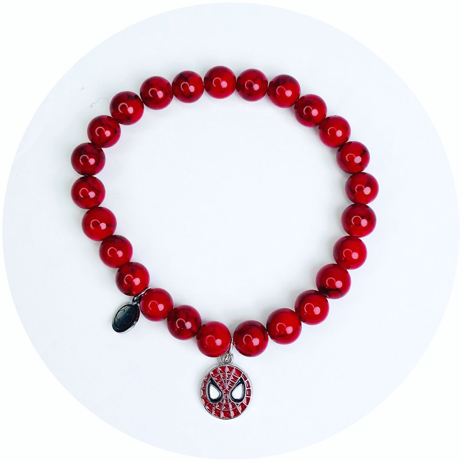 Mens Red Howlite &quot;Rocco Strong&quot; with Spiderman Pendant