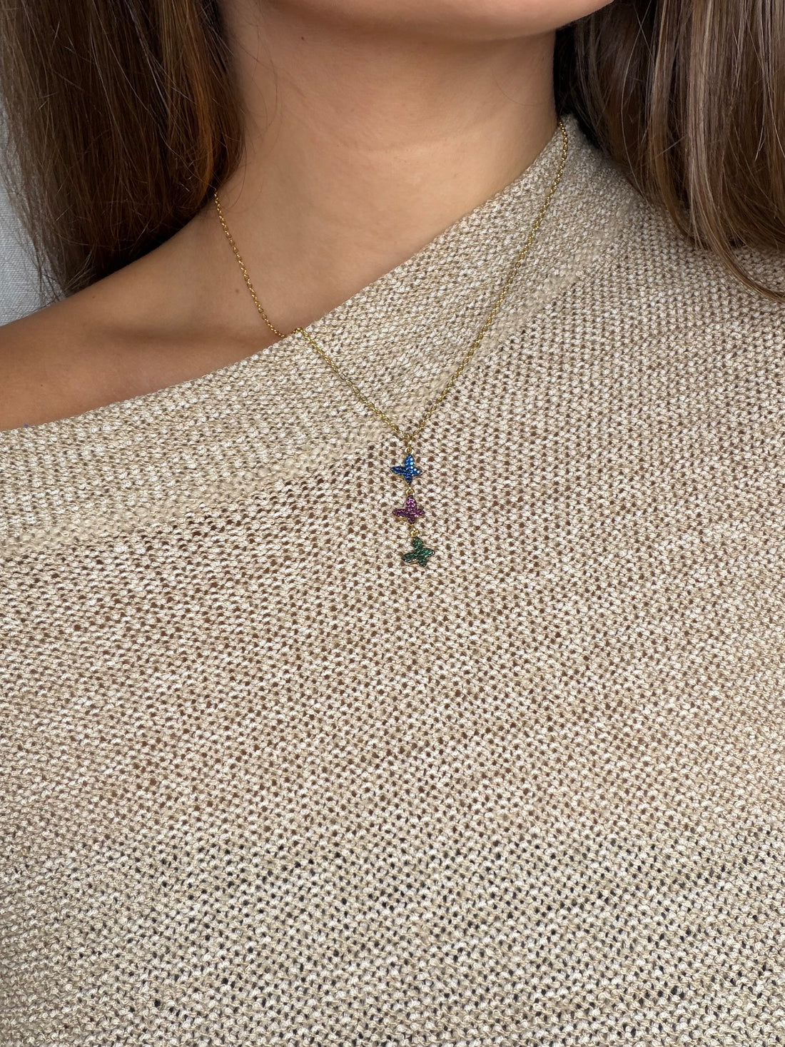 Triple Butterfly Drop Necklace