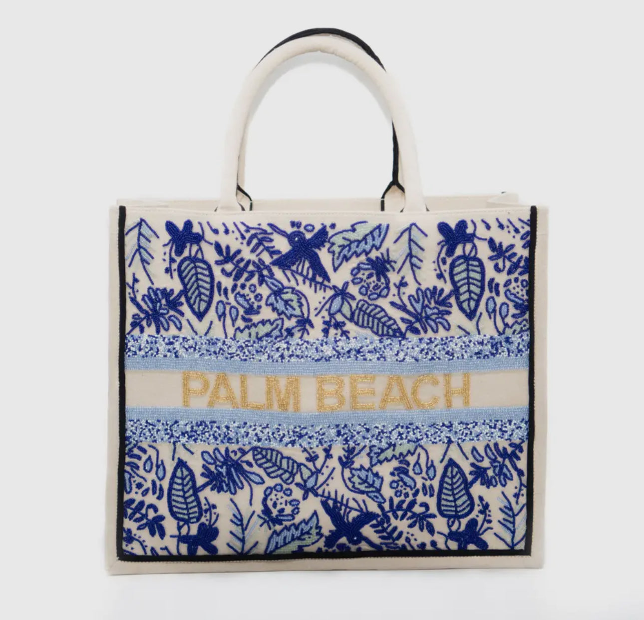 Bianca Blue Floral Customizable Beaded Tote