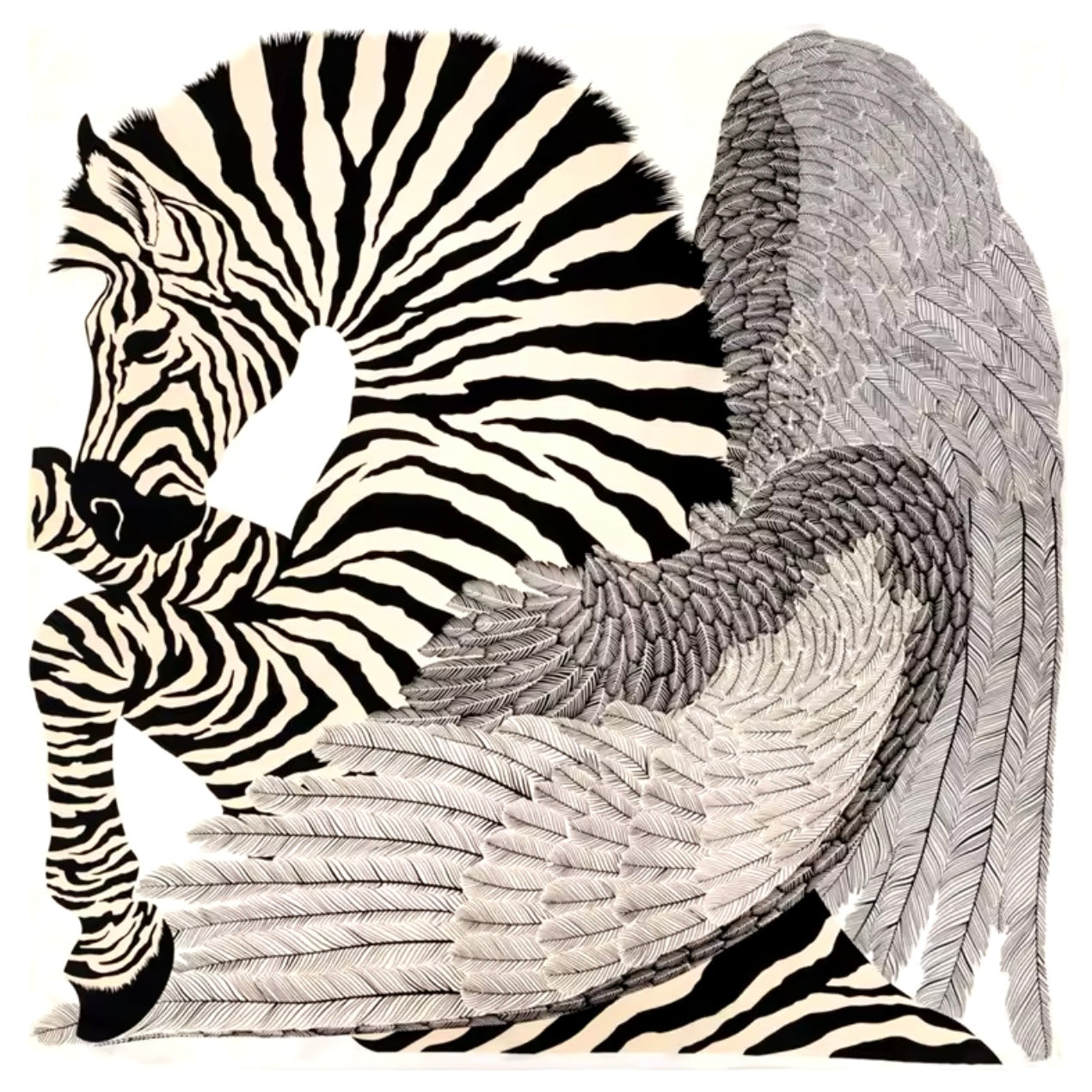 Zebra  White Silk Foulard