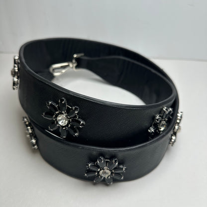 Black Crystal Flower Leather Bag Strap