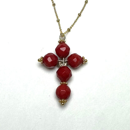 Red Coral Cross Pendant