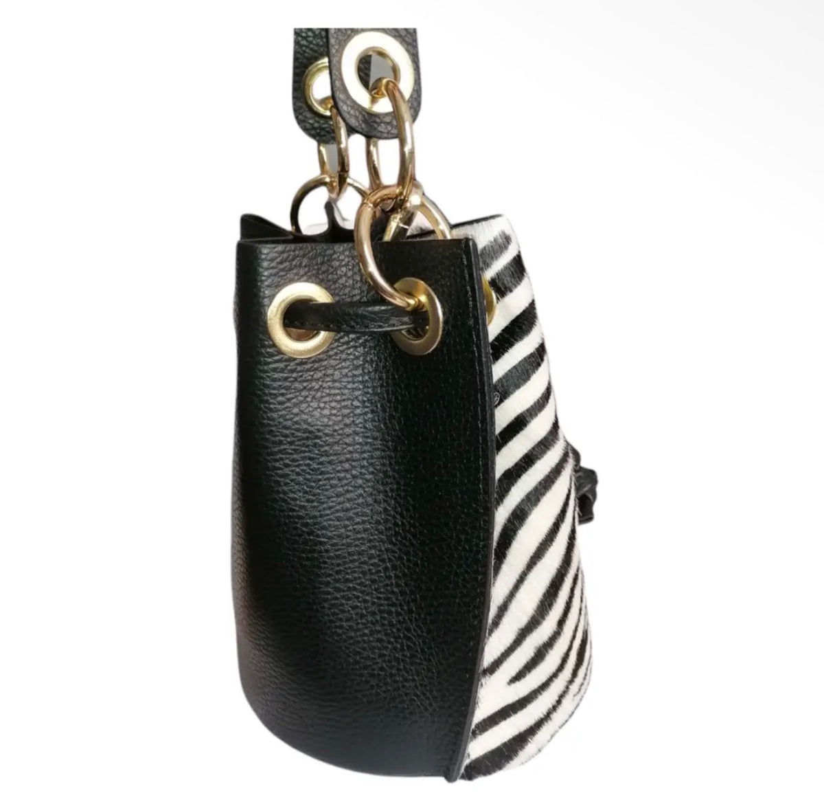 Gabriella Zebra Pony Hair Bucket Bag