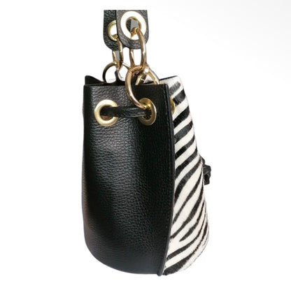Gabriella Zebra Pony Hair Bucket Bag