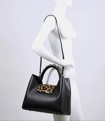 Gaia Italian Leather Leopard Handbag