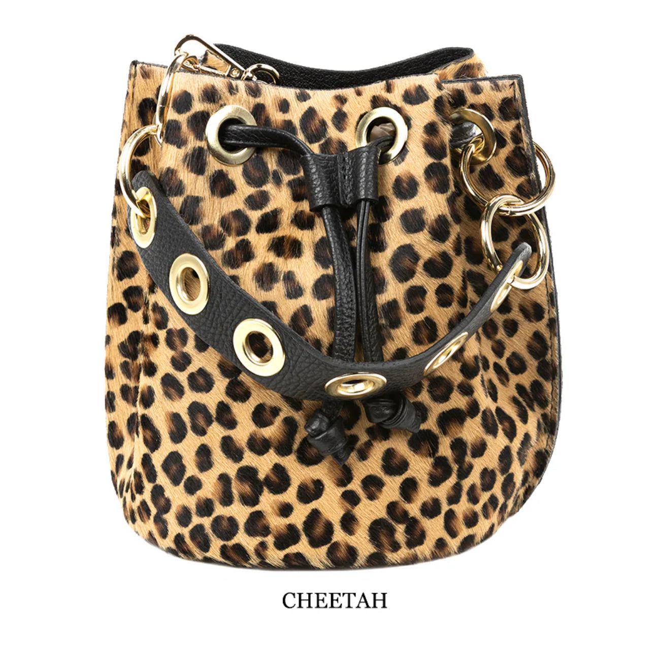 Gabriella Leopard Pony Hair Bucket Bag