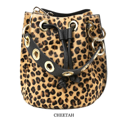Gabriella Leopard Pony Hair Bucket Bag