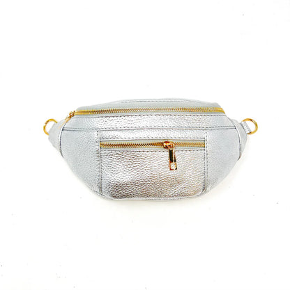 Bridget Silver Leather Crossbody Bag