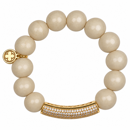 Beige Riverstone with Gold Pavé XL Curved Bar