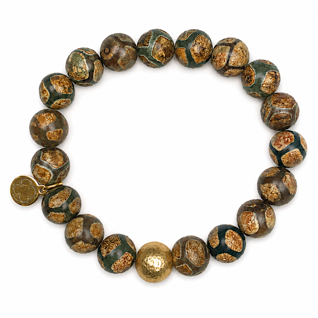 Tibetan Fern Giraffe Agate with Hammered Gold Accent