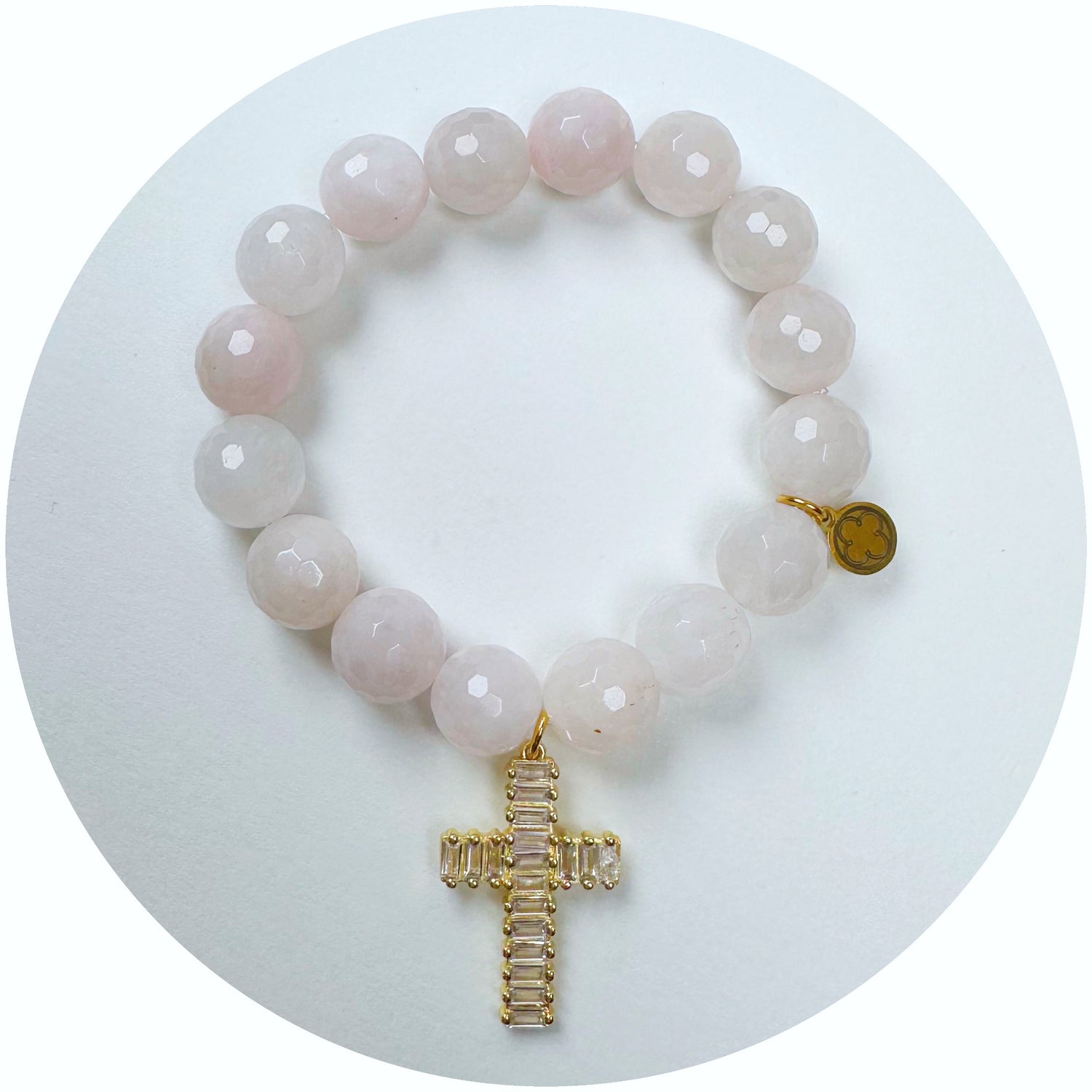 Rose Quartz with Baguette Cross Pendant