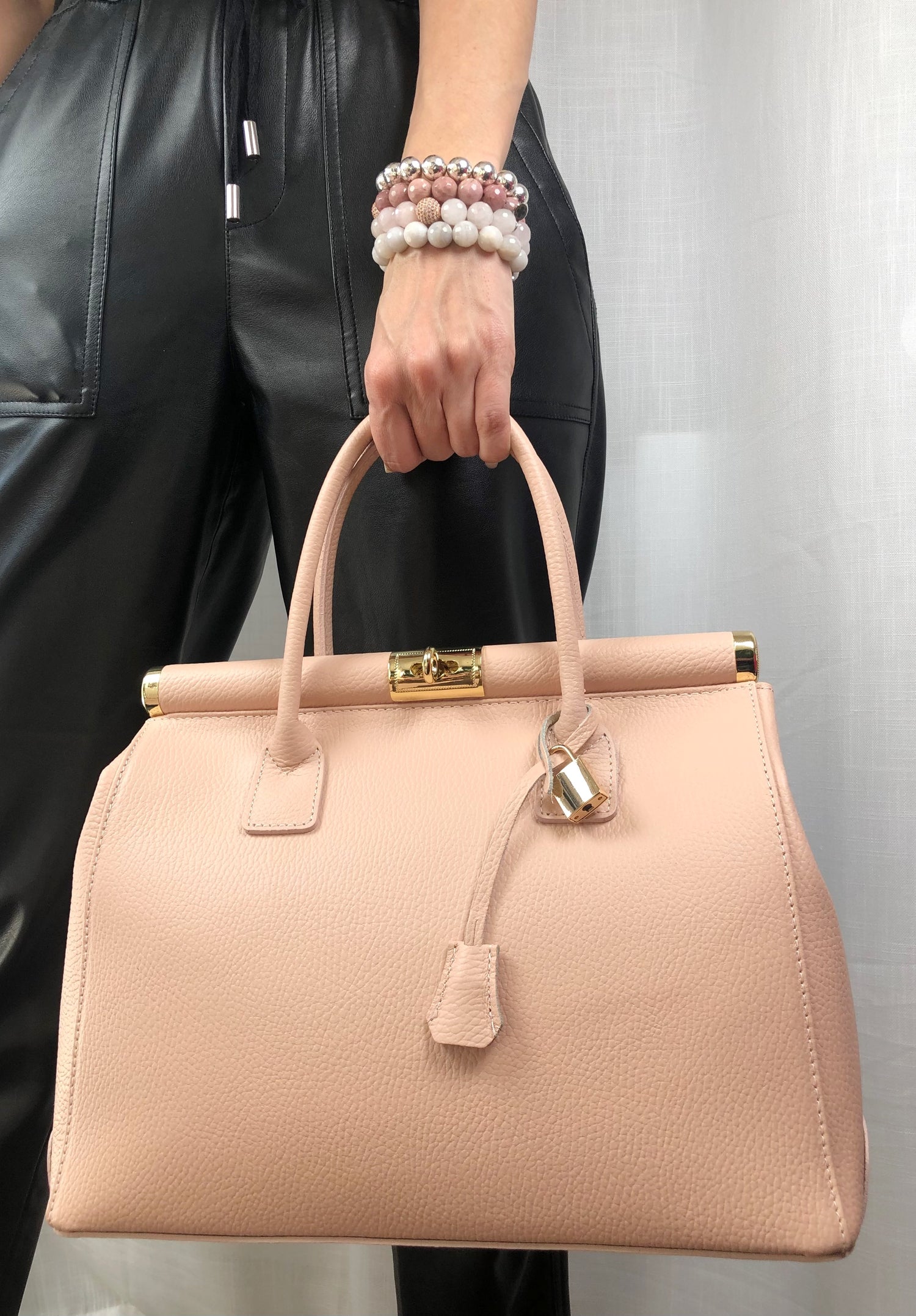 Caterina Rose Pink Leather Handbag