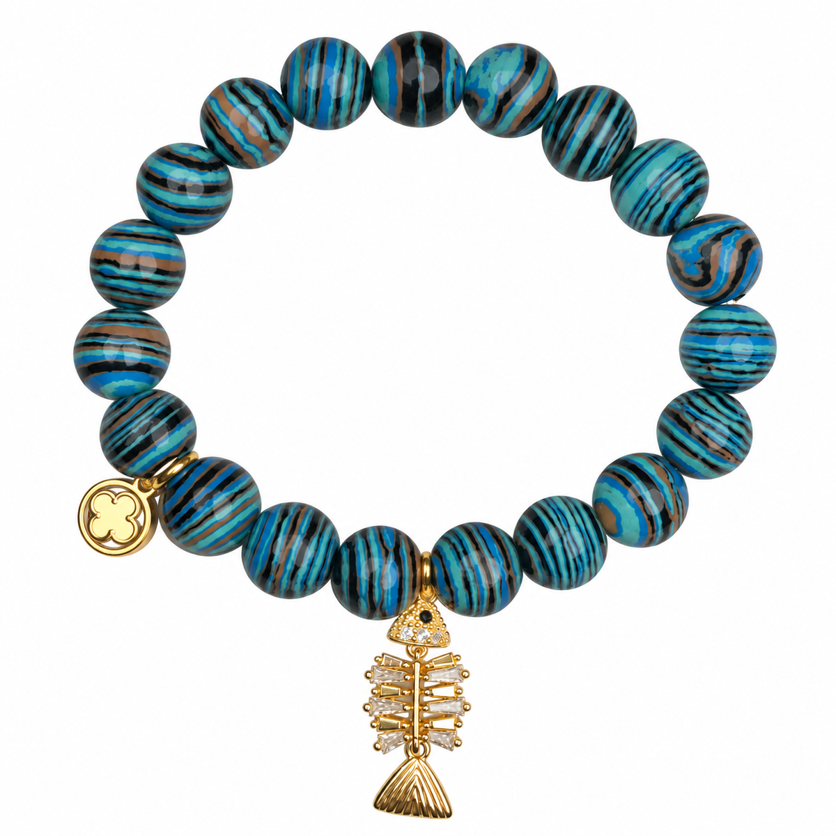 Turquoise Zebra Agate with Pavé Fishbone Pendant