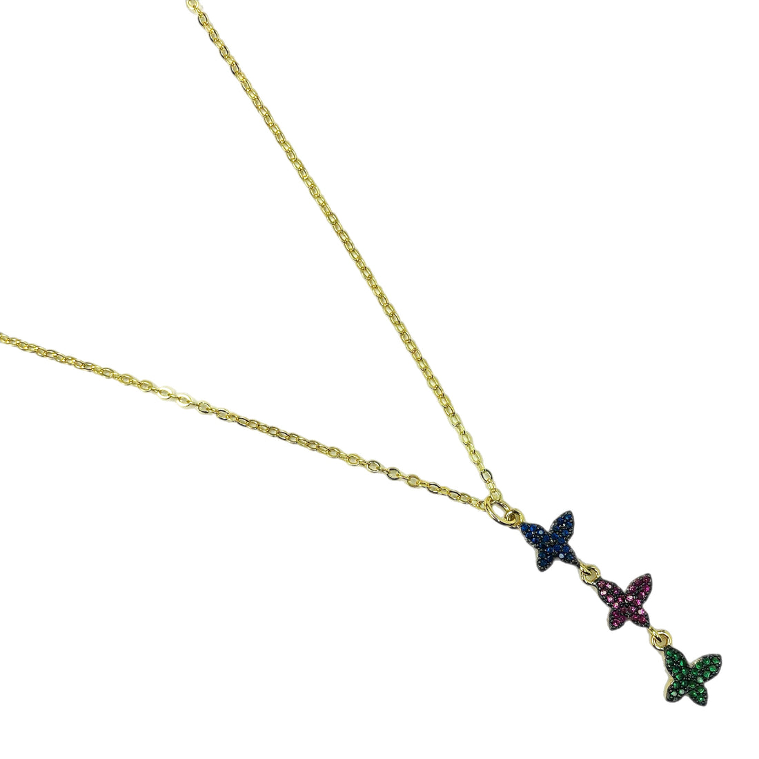 Triple Butterfly Drop Necklace