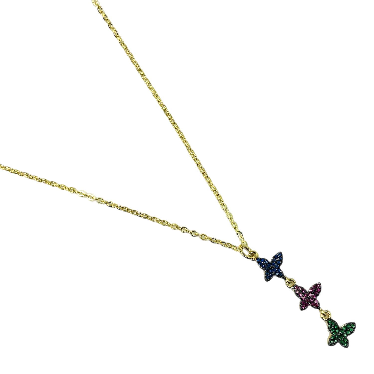 Triple Butterfly Drop Necklace