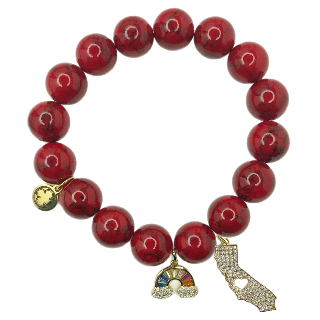 &quot;Hope For LA&quot; Red Howlite with Pavé Rainbow &amp; California State Pendant