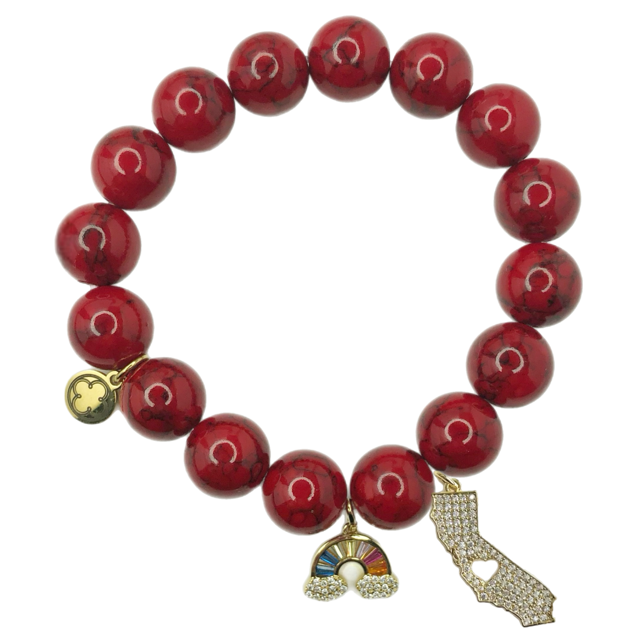 &quot;Hope For LA&quot; Red Howlite with Pavé Rainbow &amp; California State Pendant