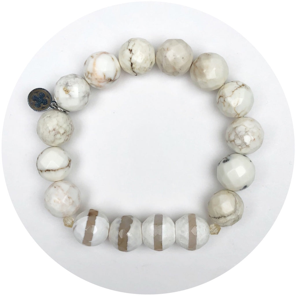 Fossil Agate and Tibetan Snow with Crystal Clear Spacers