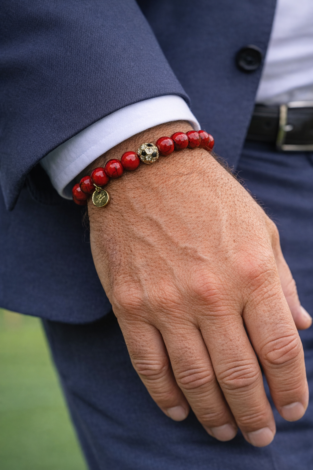 "Joe Barone Foundation" Mens Red Howlite with Pavé Soccer Ball